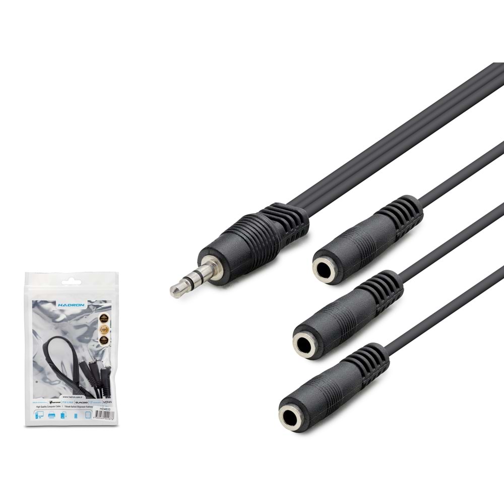 HADRON HDX1023 3.5 mm TRS Kulaklık Çoklayıcı Splitter Kablosu 30 cm Siyah