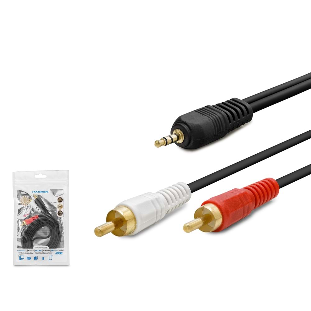 HADRON HDX1024 3.5 mm to 2 RCA Ses Kablosu 1.5 m Siyah
