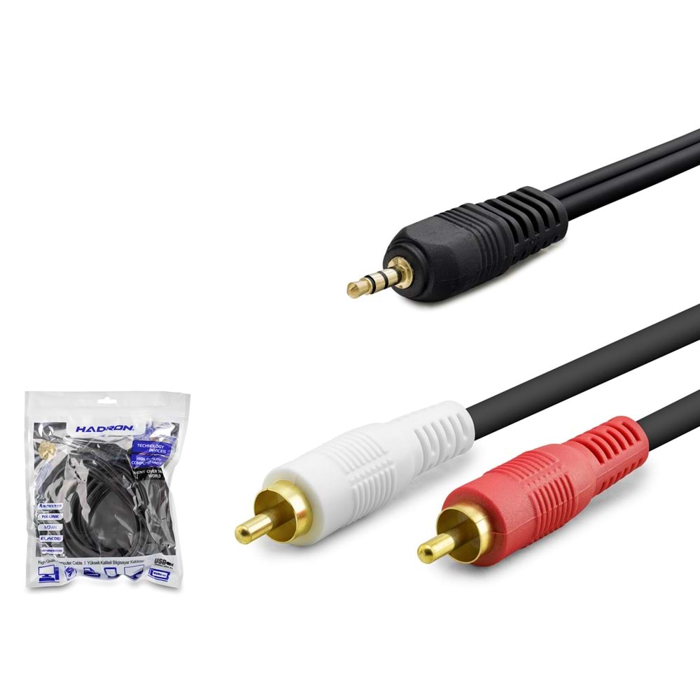 HADRON HDX1060 3.5 mm to 2 RCA Ses Kablosu 5 m Siyah