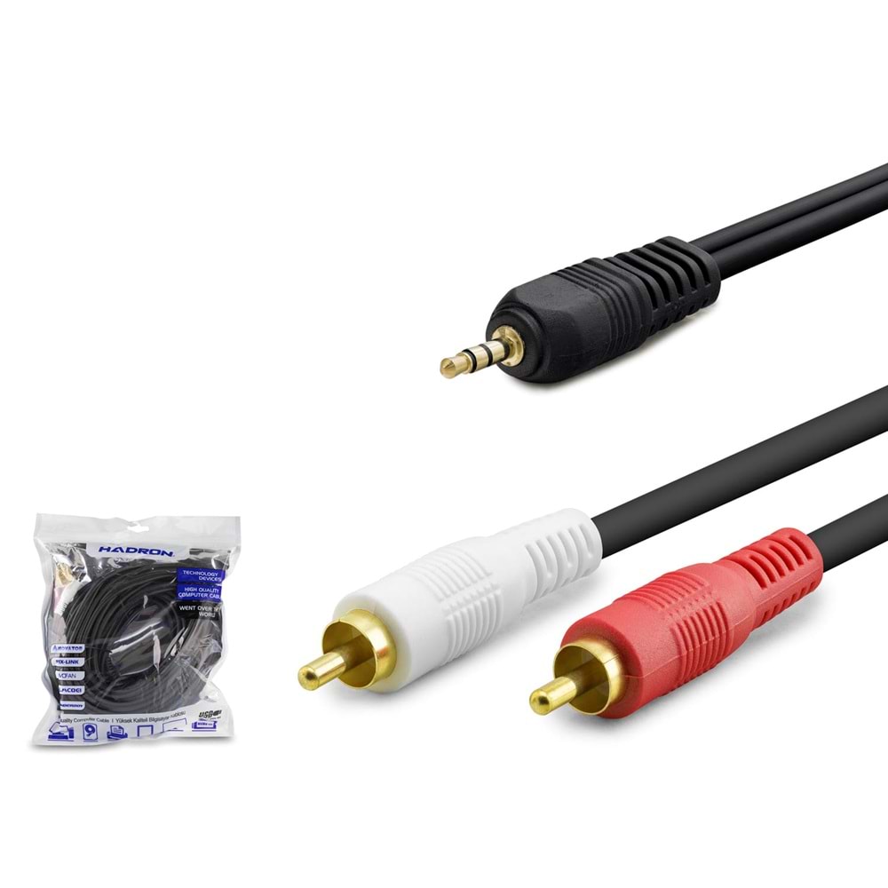 HADRON HDX1061 3.5 mm to 2 RCA Ses Kablosu 10 m Siyah