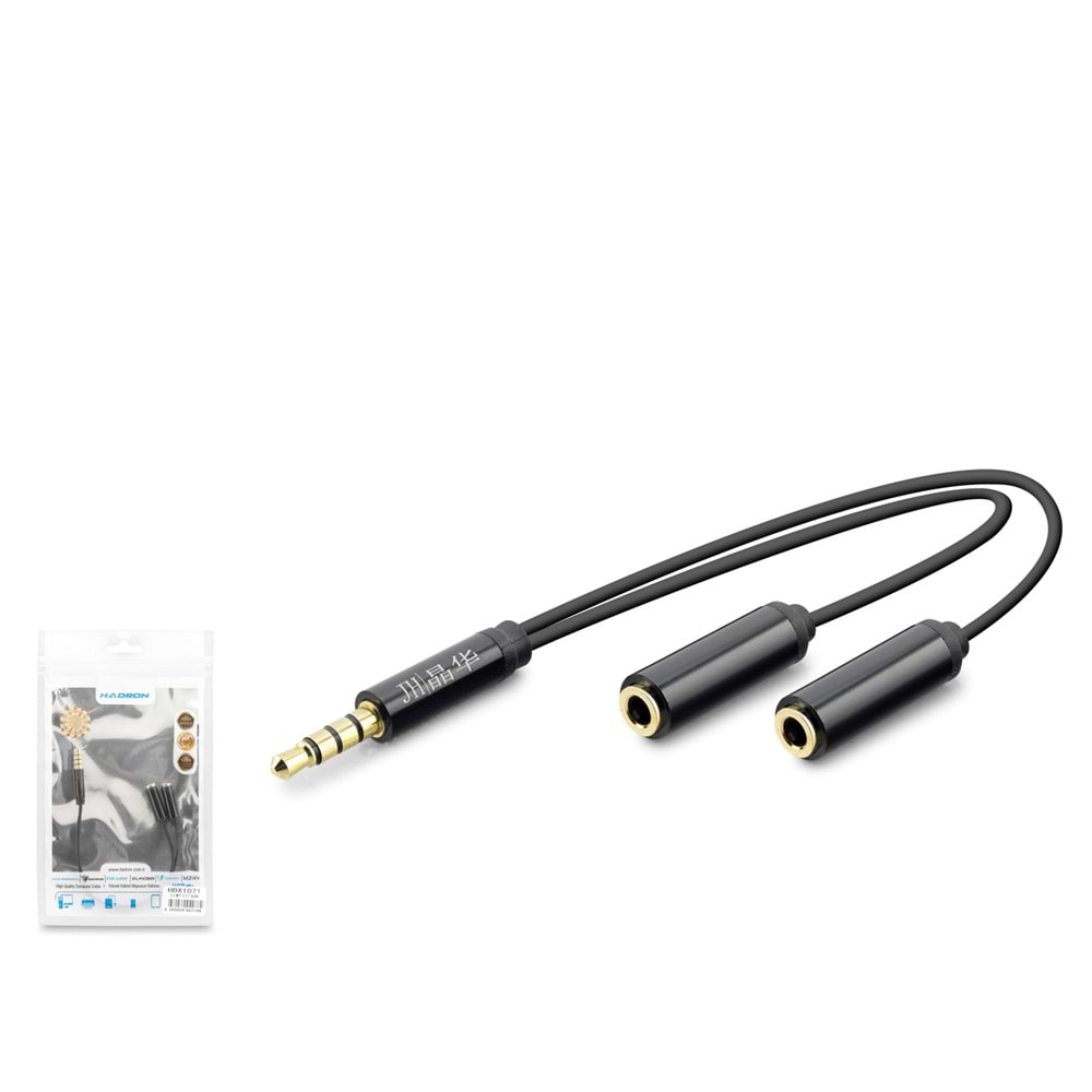 HADRON HDX1071 3.5 mm Kulaklık Mikrofon Ayırıcı Kablo 23 cm Siyah