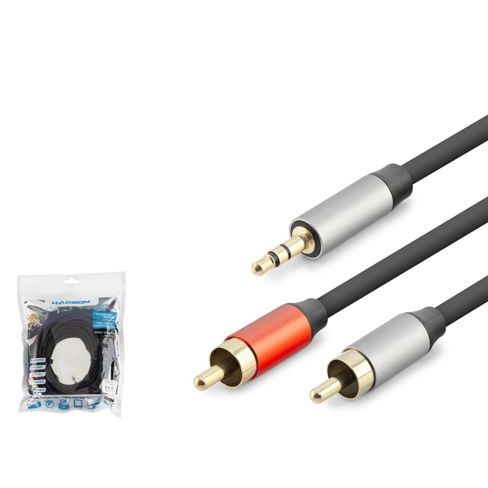 HADRON HDX1076 3.5 mm to 2 RCA Ses Kablosu 10 m Siyah
