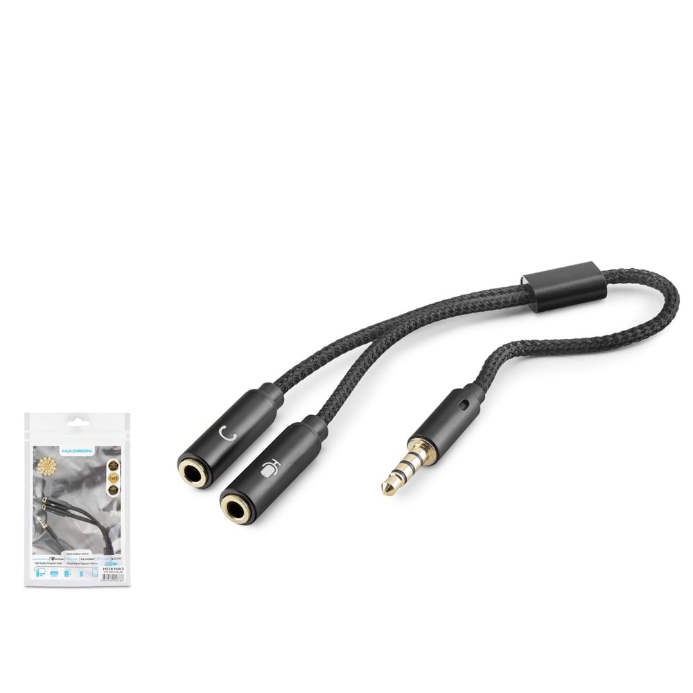 HADRON HDX1083 3.5 mm Kulaklık Mikrofon Ayırıcı Kablo 23 cm Siyah
