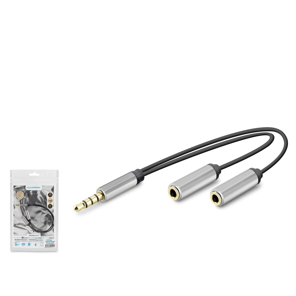 HADRON HDX1087 3.5 mm Kulaklık Mikrofon Ayırıcı Kablo 23 cm Siyah