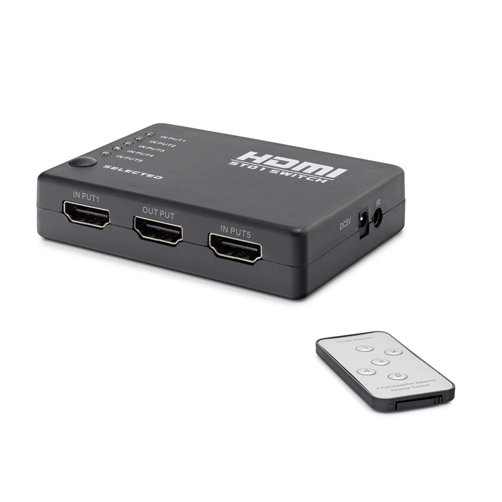 HADRON HDX1272 HDMI Switch Kumandalı 5 Giriş 1 Çıkış Siyah