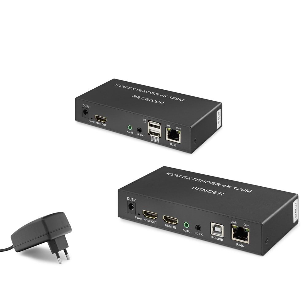 HADRON HDX1306 HDMI KVM Extender Loop Out IR Ses 4K 30 Hz 120 m Siyah