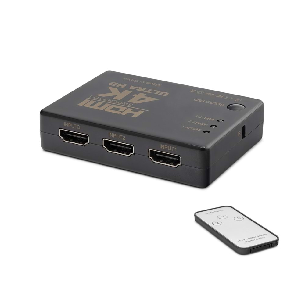 HADRON HDX1308 HDMI Switch Kumandalı 4K 3 Giriş 1 Çıkış Siyah