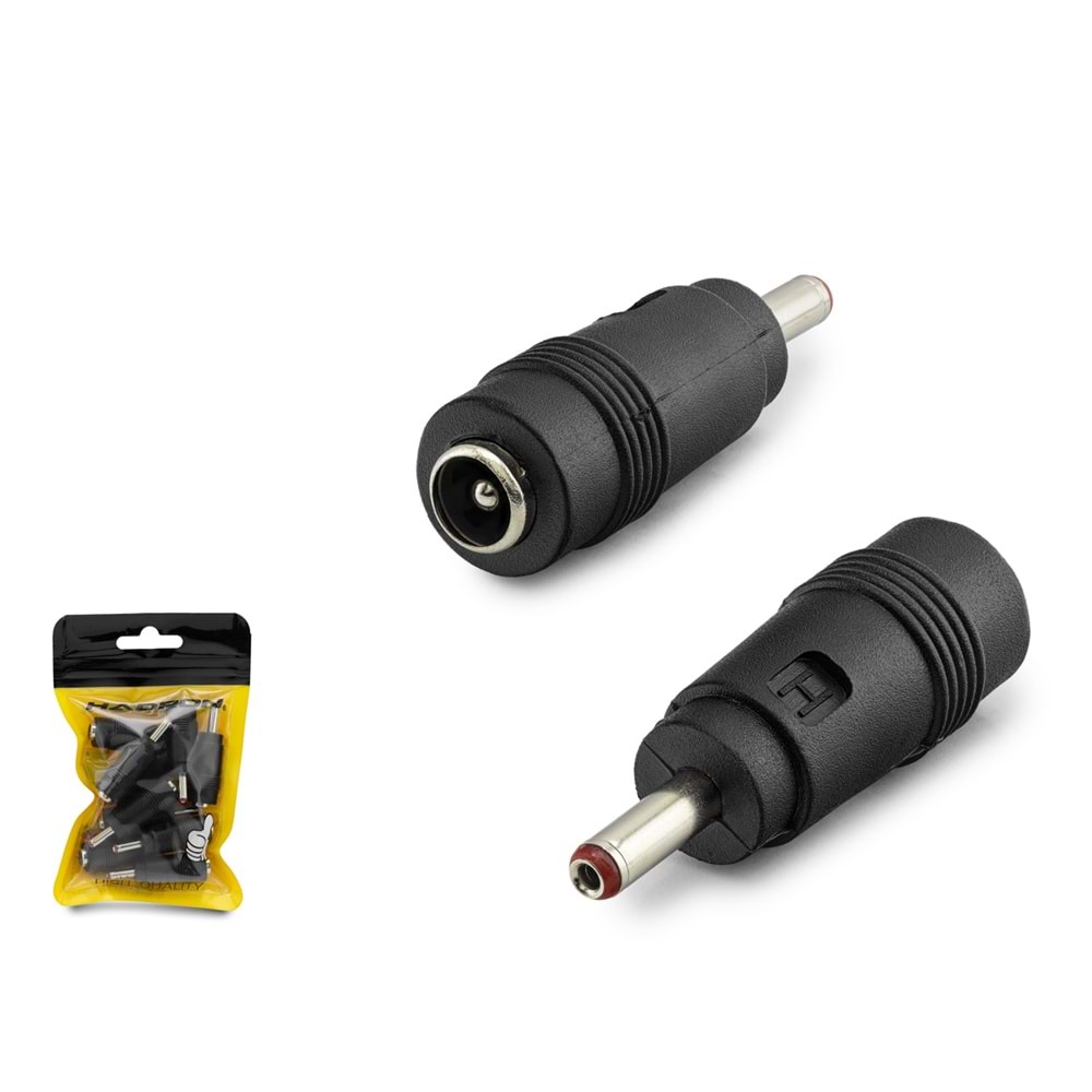 HADRON HDX1314 DC Jack Dönüştürücü 5.5x2.5 mm Soket 3.5x1.35 mm Fiş 10 Adetli Paket Siyah