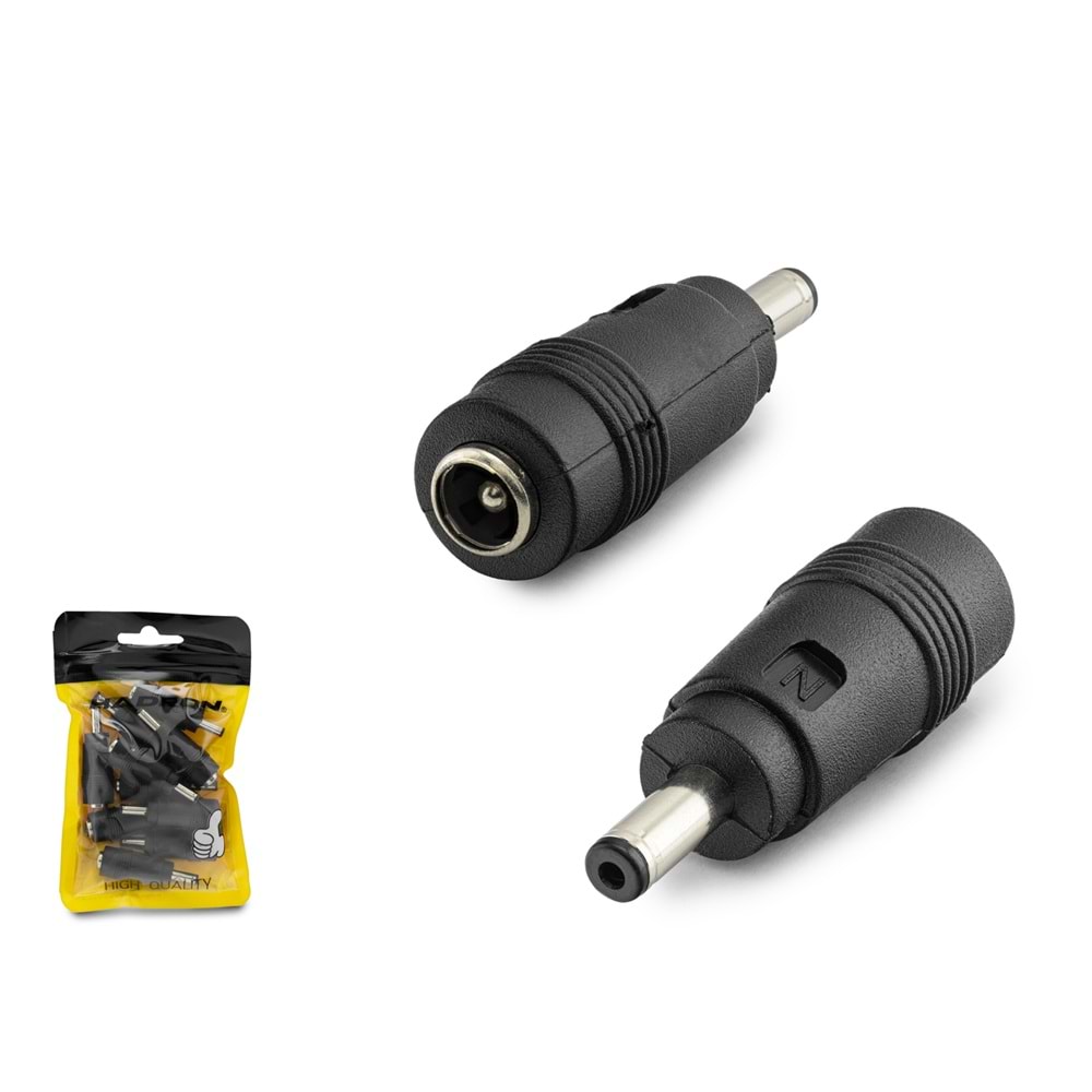 HADRON HDX1315 DC Jack Dönüştürücü 5.5x2.5 mm Soket 4.0x1.35 mm Fiş 10 Adetli Paket Siyah