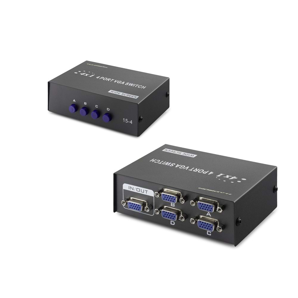 HADRON HDX1329 VGA Switch Butonlu 54 MHz 4 Giriş 1 Çıkış Siyah