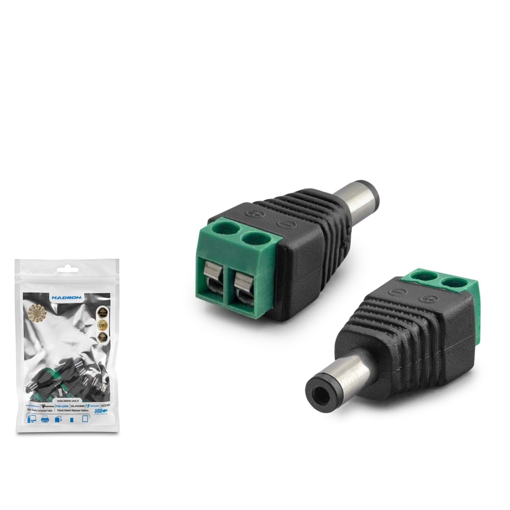 HADRON HDX1337 DC Jack Dönüştürücü 5.5x2.1 mm Klemensli 10 Adetli Paket Siyah