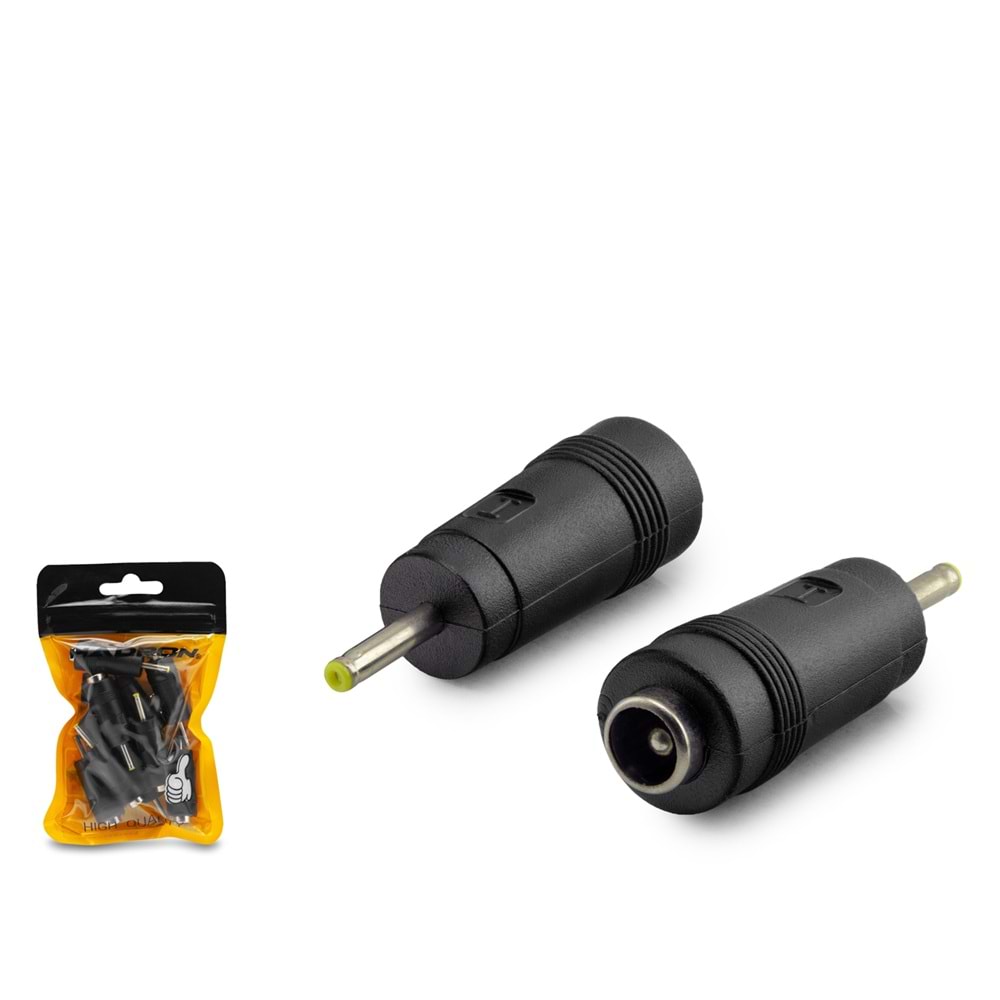 HADRON HDX1338 DC Jack Dönüştürücü 5.5x2.5 mm Soket 2.3x0.7 mm Fiş 10 Adetli Paket Siyah
