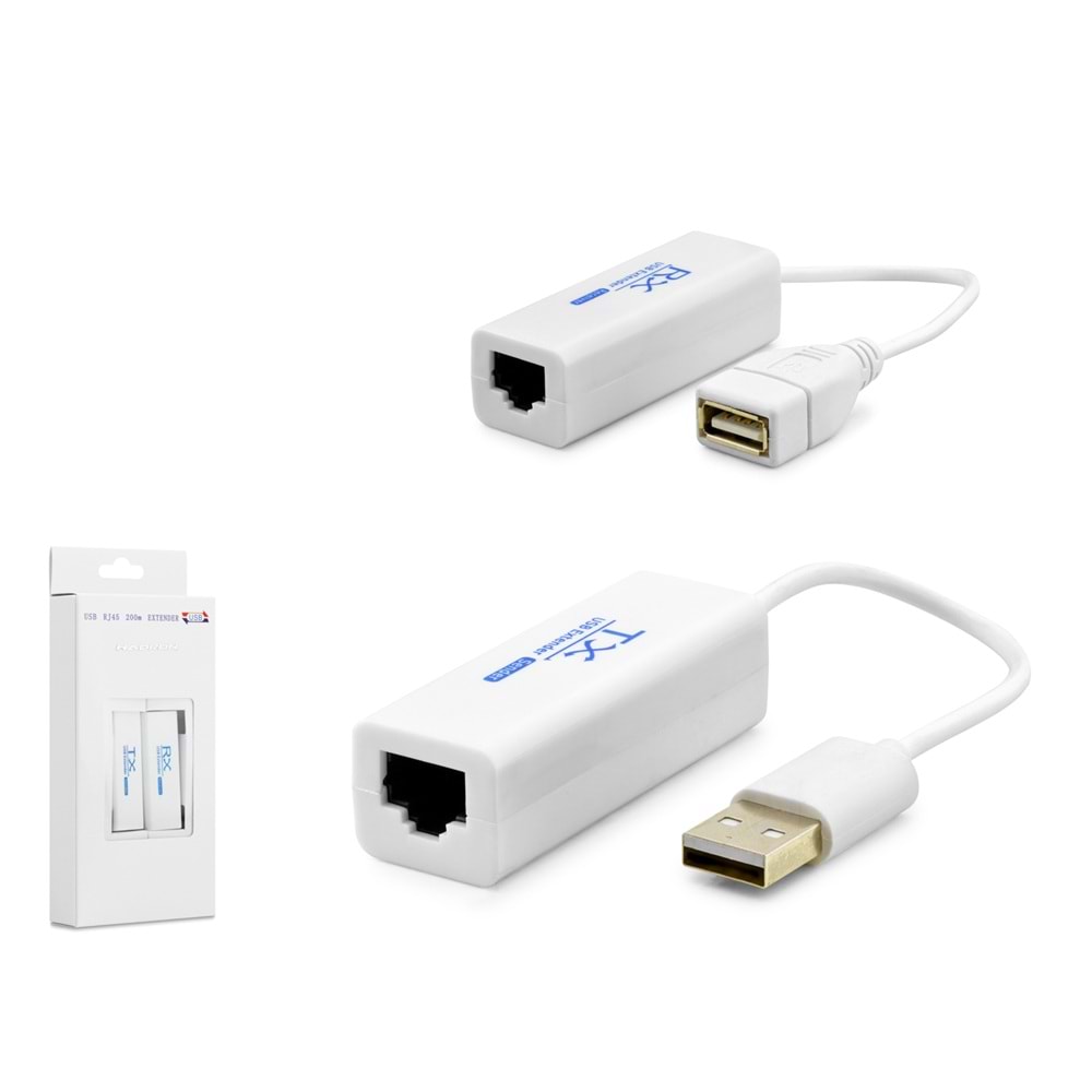 HADRON HDX1346 USB RJ45 Extender Uzatıcı Seti 200 m Beyaz