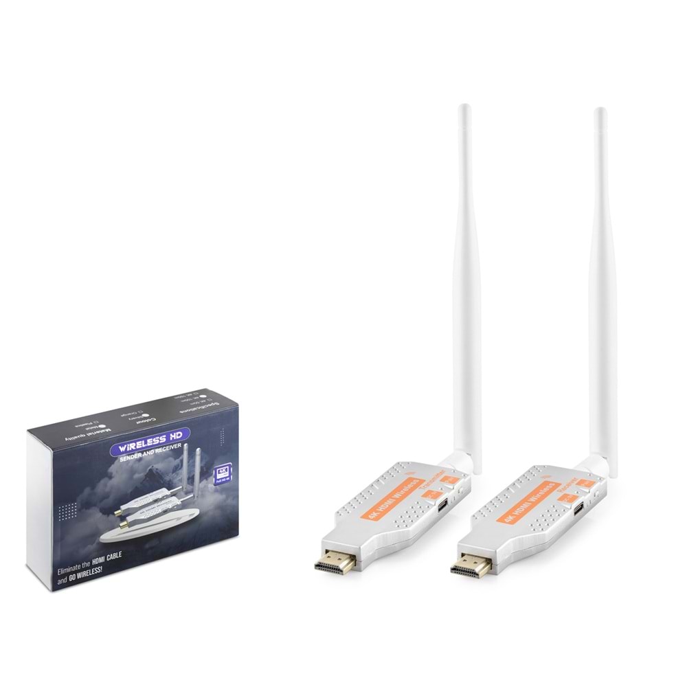 HADRON HDX1350 Kablosuz HDMI Görüntü Aktarım Seti 4K 100 m Gri