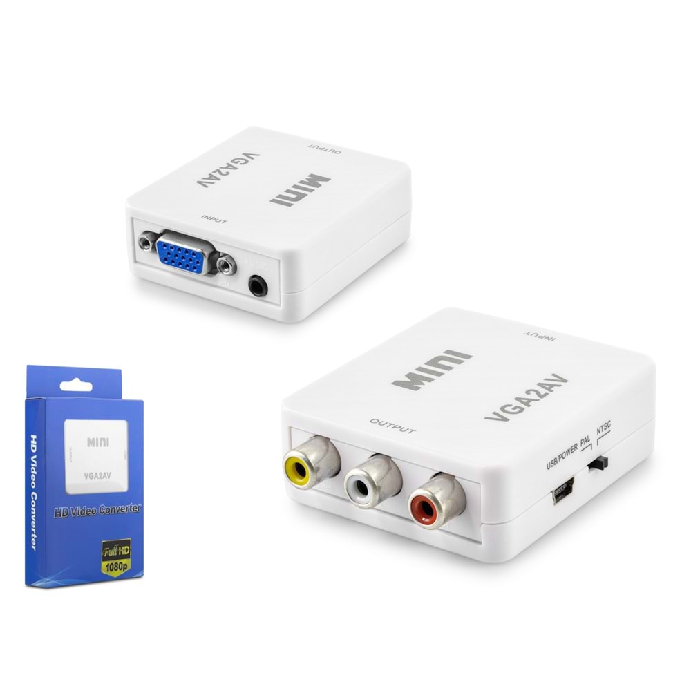 HADRON HDX1352 VGA to AV Ses Destekli Görüntü Dönüştürücü 1080p Beyaz