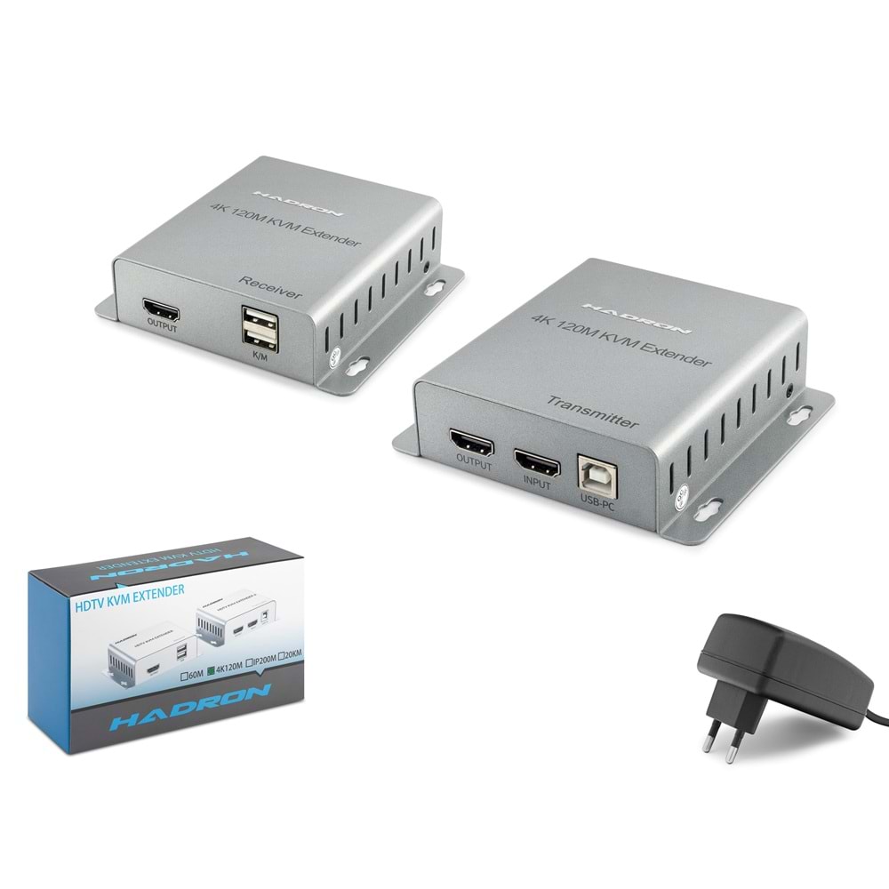 HADRON HDX1363 HDMI KVM Extender Loop Out 4K 30 Hz 120 m Gri