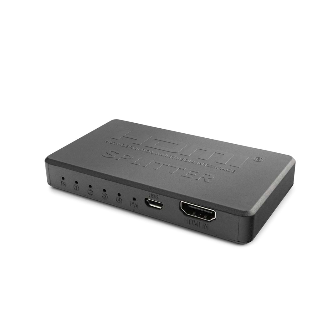 HADRON HDX1372 HDMI Splitter 4K USB Güç Kablolu 1 Giriş 4 Çıkış Siyah