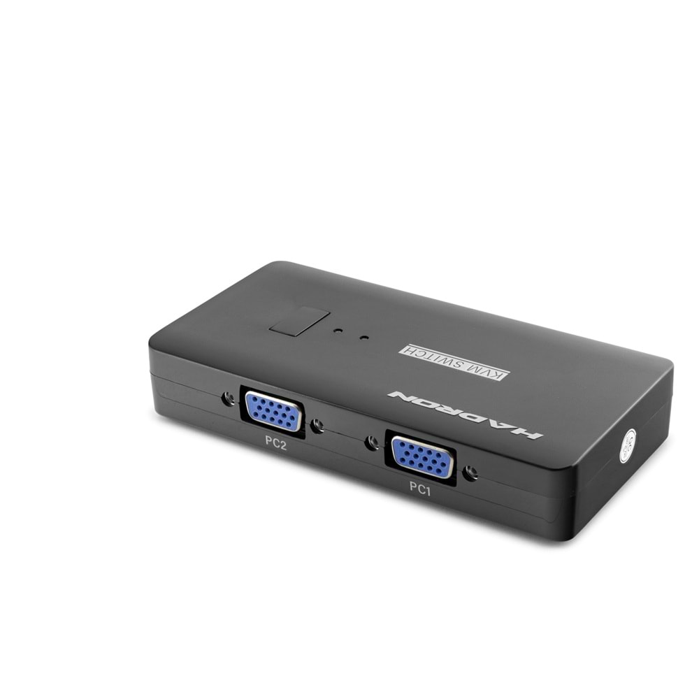HADRON HDX1374 VGA KVM Switch 2 USB Hub 2 Console Harici Butonlu Dahili Kablolu 2 VGA Port Siyah