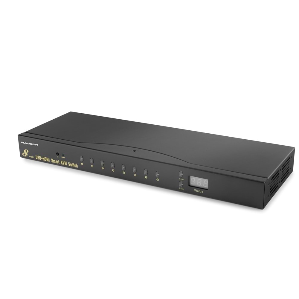 HADRON HDX1378 HDMI KVM Switch 2 USB Hub 2 Console Kumandalı 8 HDMI Port Siyah