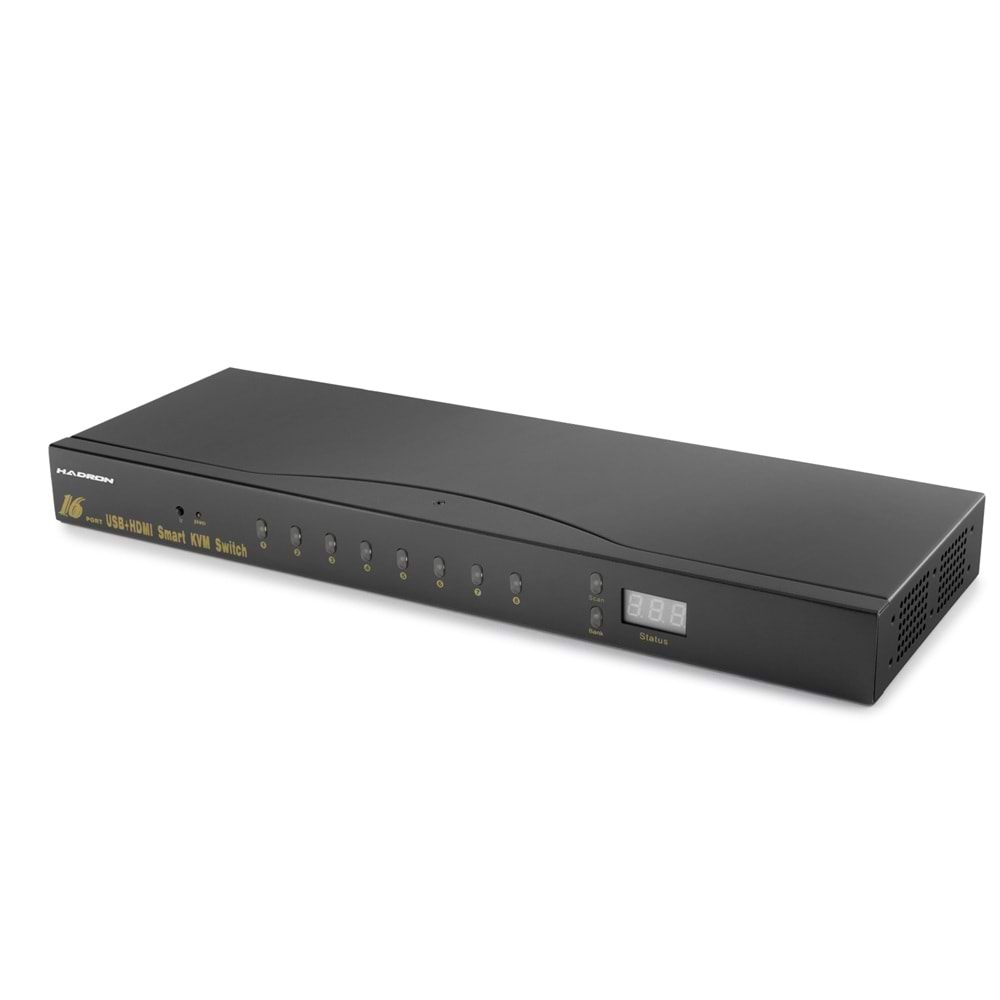 HADRON HDX1379 HDMI KVM Switch 2 USB Hub 2 Console Kumandalı 16 HDMI Port Siyah