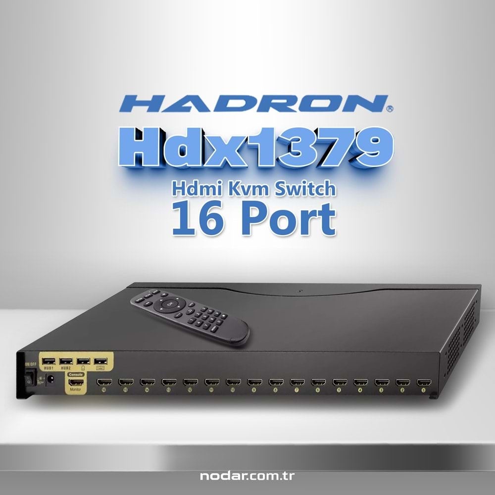 HADRON HDX1379 HDMI KVM Switch 2 USB Hub 2 Console Kumandalı 16 HDMI Port Siyah