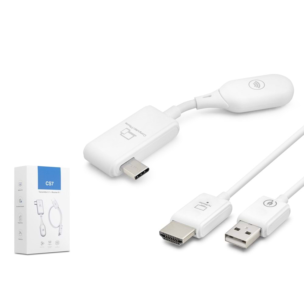 HADRON HDX1390 Type-C Verici HDMI Alıcı Kablosuz Görüntü Aktarım Seti 1080p 50 m Beyaz