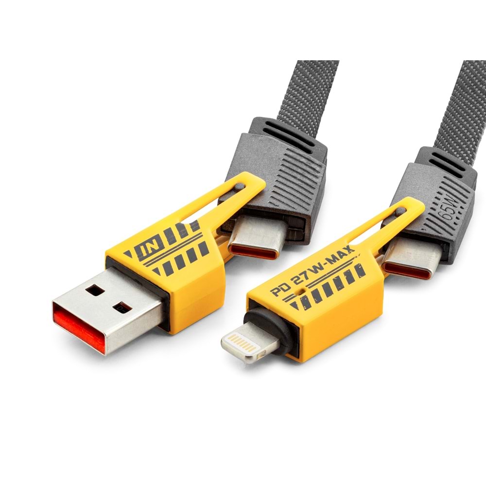 HADRON HDX1401 USB ve Type-C To Type-C Lightning Şarj ve Data Kablosu 65W 1 m Gri