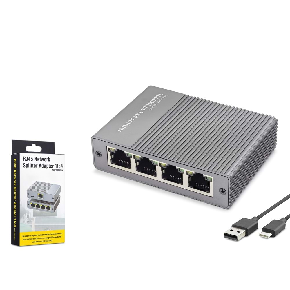 HADRON HDX1414 Gigabit Ethernet Switch 5 Port Type C Güç Girişli Gri