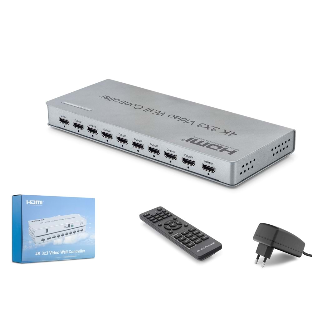 HADRON HDX1434 HDMI Video Wall Controller Kumandalı 4K 9 Ekran Gri