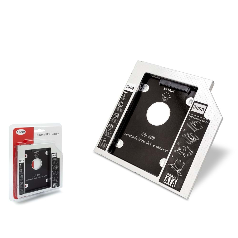 HADRON HDX1755 HDD SSD Caddy Kızak SATA 9.5 mm Gümüş