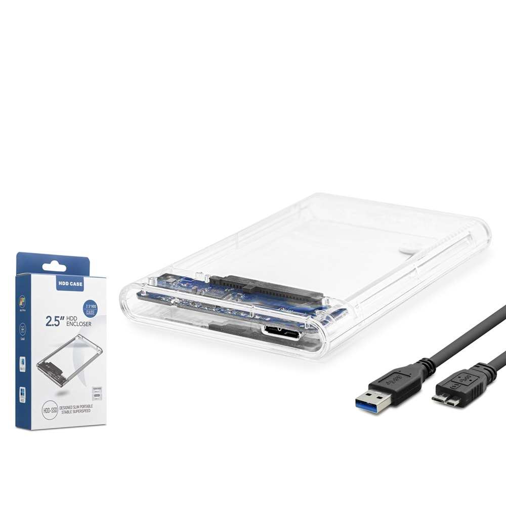 HADRON HDX1760 2.5 İnç SATA HDD SSD Harici Disk Kutusu USB 3.0 Micro-B Şeffaf