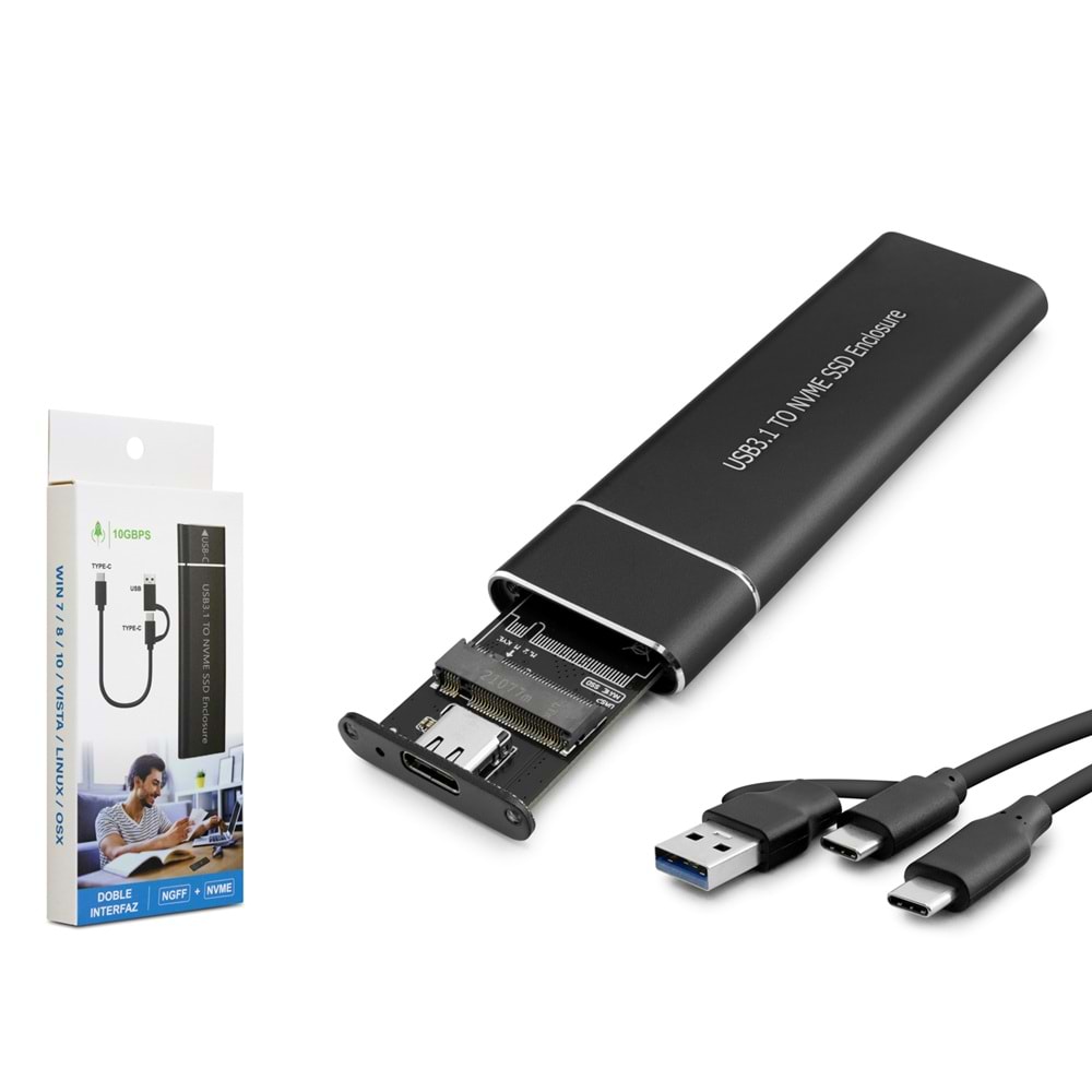 HADRON HDX1768 M.2 NVMe Harici SSD Kutusu USB Type-C 10 Gbps Siyah