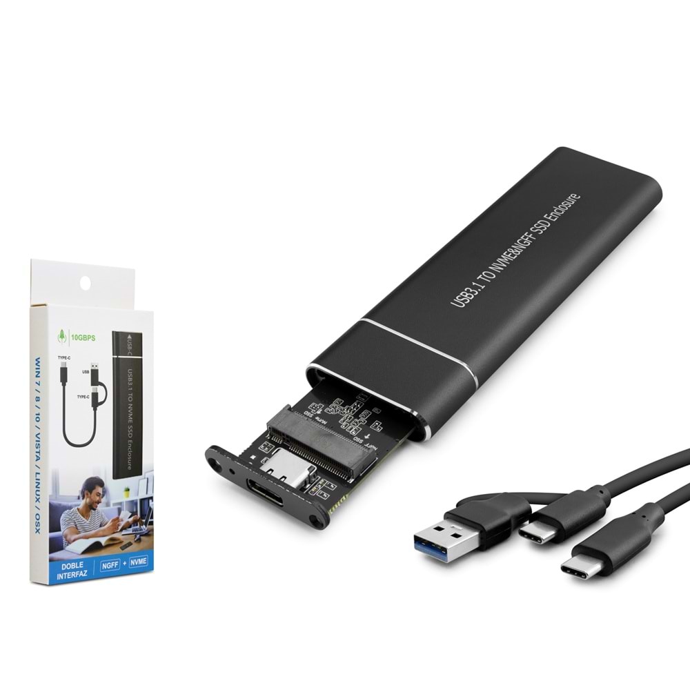HADRON HDX1769 M.2 NVMe NGFF Harici SSD Kutusu USB Type-C 10 Gbps Çift Arabirim Siyah