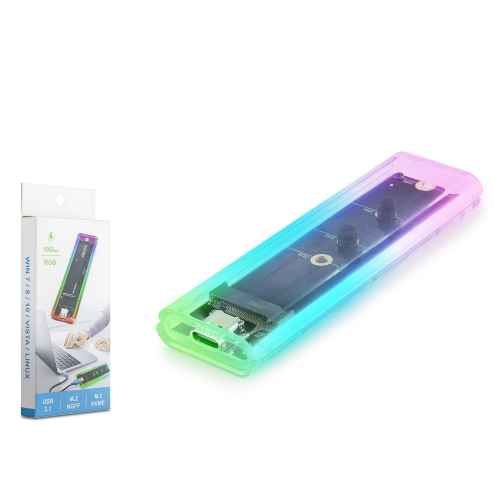 HADRON HDX1770 M.2 NVMe Harici SSD Kutusu USB Type-C 10 Gbps RGB Şeffaf