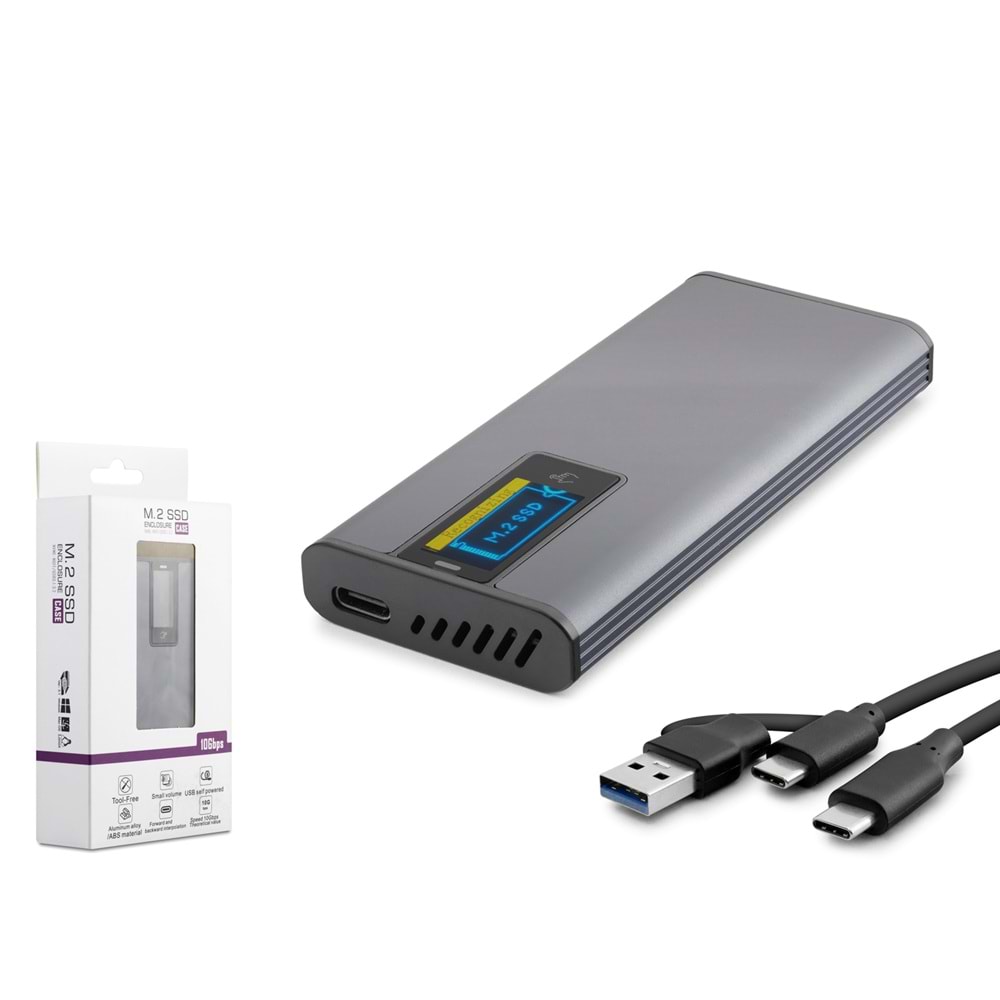 HADRON HDX1780 M.2 NVMe Harici SSD Kutusu USB Type-C 10 Gbps RGB Gri