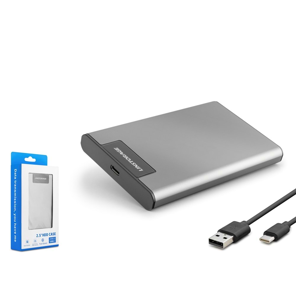 HADRON HDX1782 2.5 İnç SATA HDD SSD Harici Disk Kutusu USB 3.0 Type-C RGB Gri
