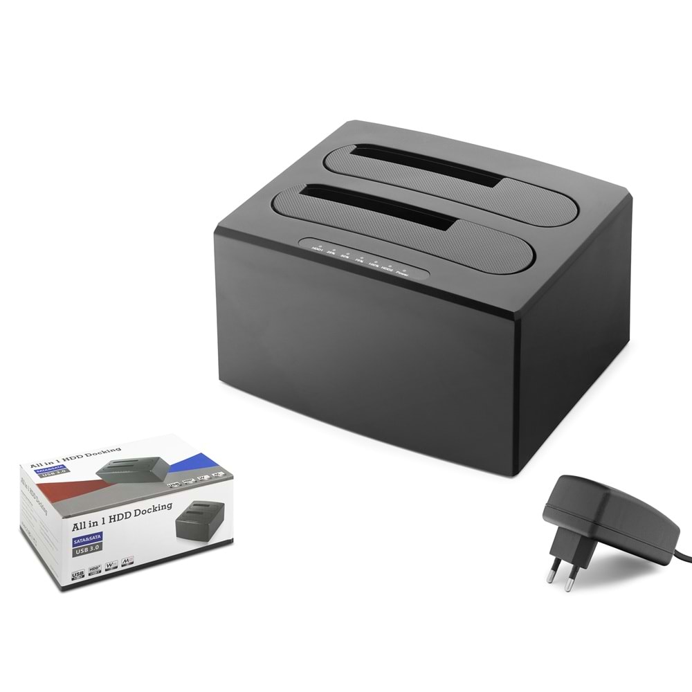 HADRON HDX1791 USB 3.0 SATA HDD SSD Docking Station 2.5 3.5 İnç 2 Yuvalı Klonlama Siyah