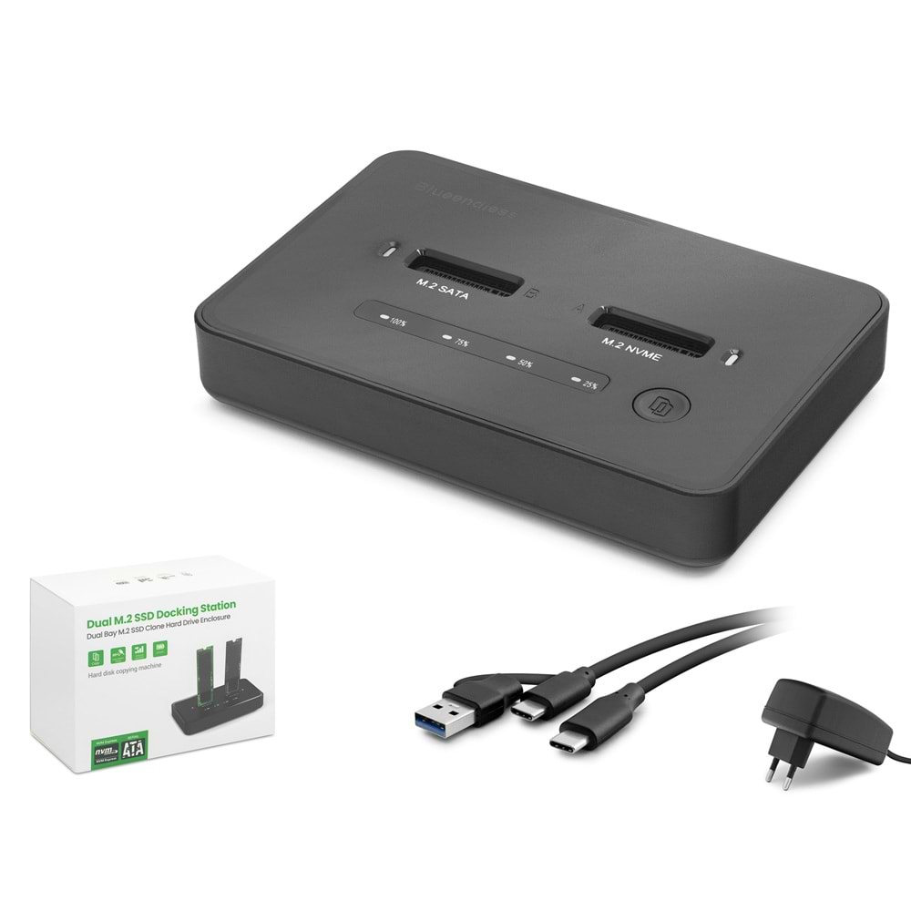 HADRON HDX1796 Dual M.2 SSD Docking Station NVMe SATA 2 Yuvalı Çapraz Klonlama Siyah