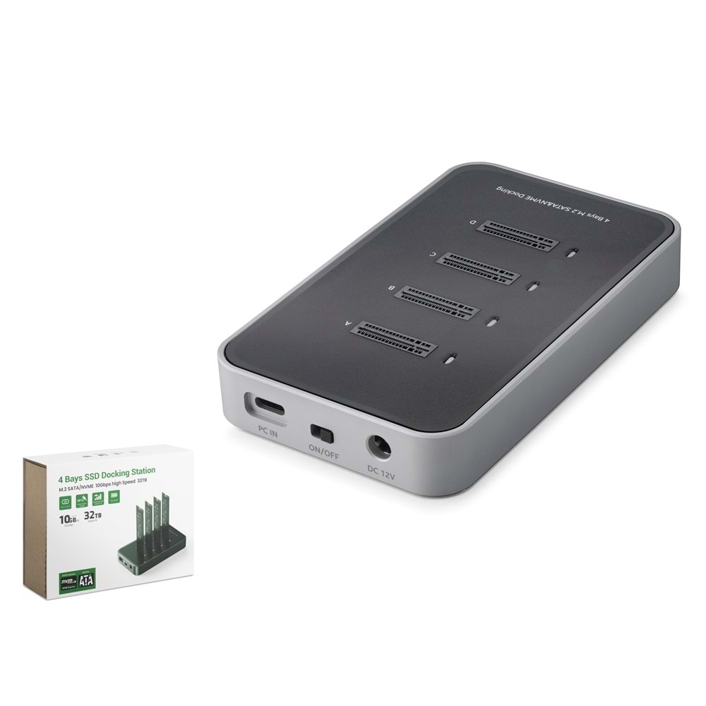 HADRON HDX1798 Quad M.2 SSD Docking Station NVMe SATA 4 Yuvalı Gri Siyah