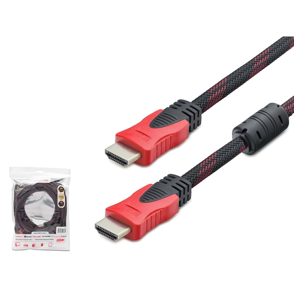 HADRON HDX2017 Örgülü HDMI Kablo 10 m Siyah