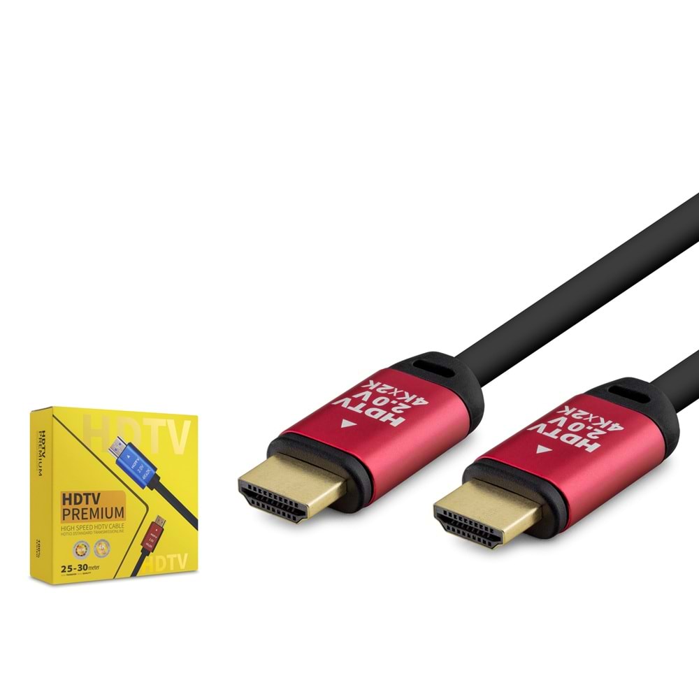 HADRON HDX2040 HDMI 2.0 Kablo 4K 60 Hz OD 8.0 mm 25 m Siyah Kırmızı