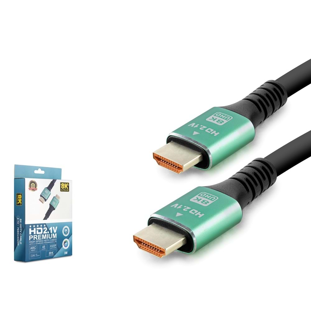 HADRON HDX2045 HDMI 2.1 Kablo 8K 60 Hz OD 8.0 mm 3 m Siyah Yeşil