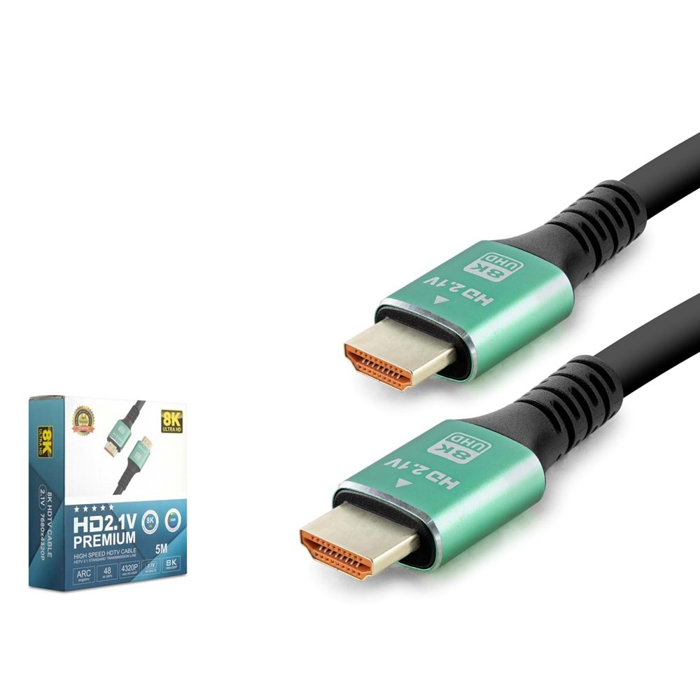 HADRON HDX2046 HDMI 2.1 Kablo 8K 60 Hz OD 8.0 mm 5 m Siyah Yeşil