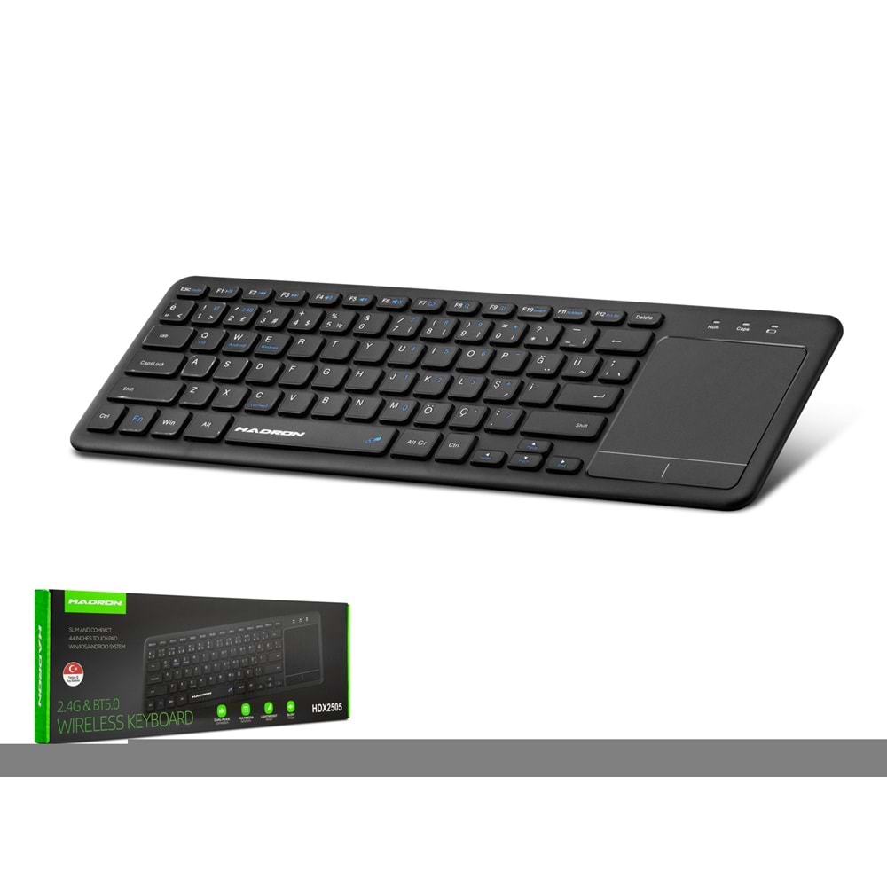 HADRON HDX2505 Dual Mode Touch Pad Smart Klavye 2.4 GHz Bluetooth 5.0 Siyah