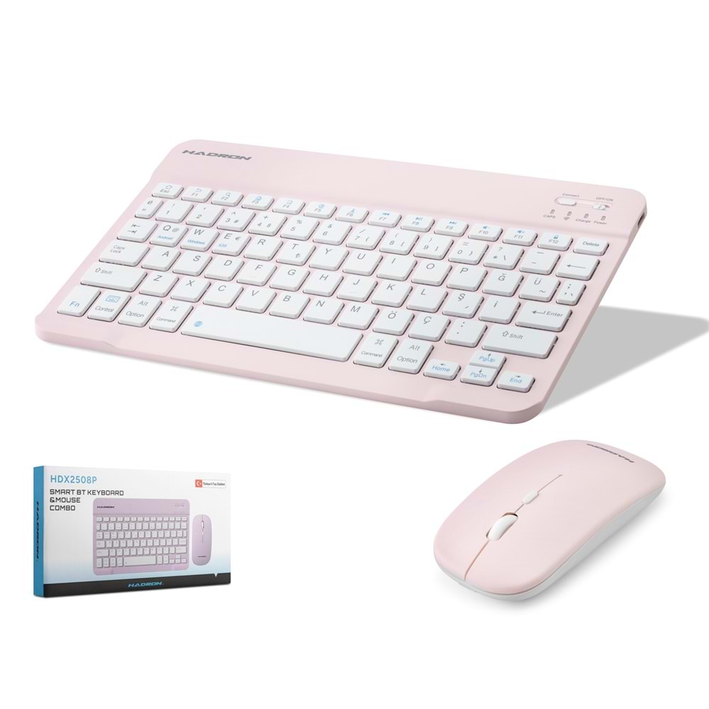 HADRON HDX2508P Kablosuz Bluetooth Smart Klavye Mouse Seti Şarjlı 1600 DPI Pembe