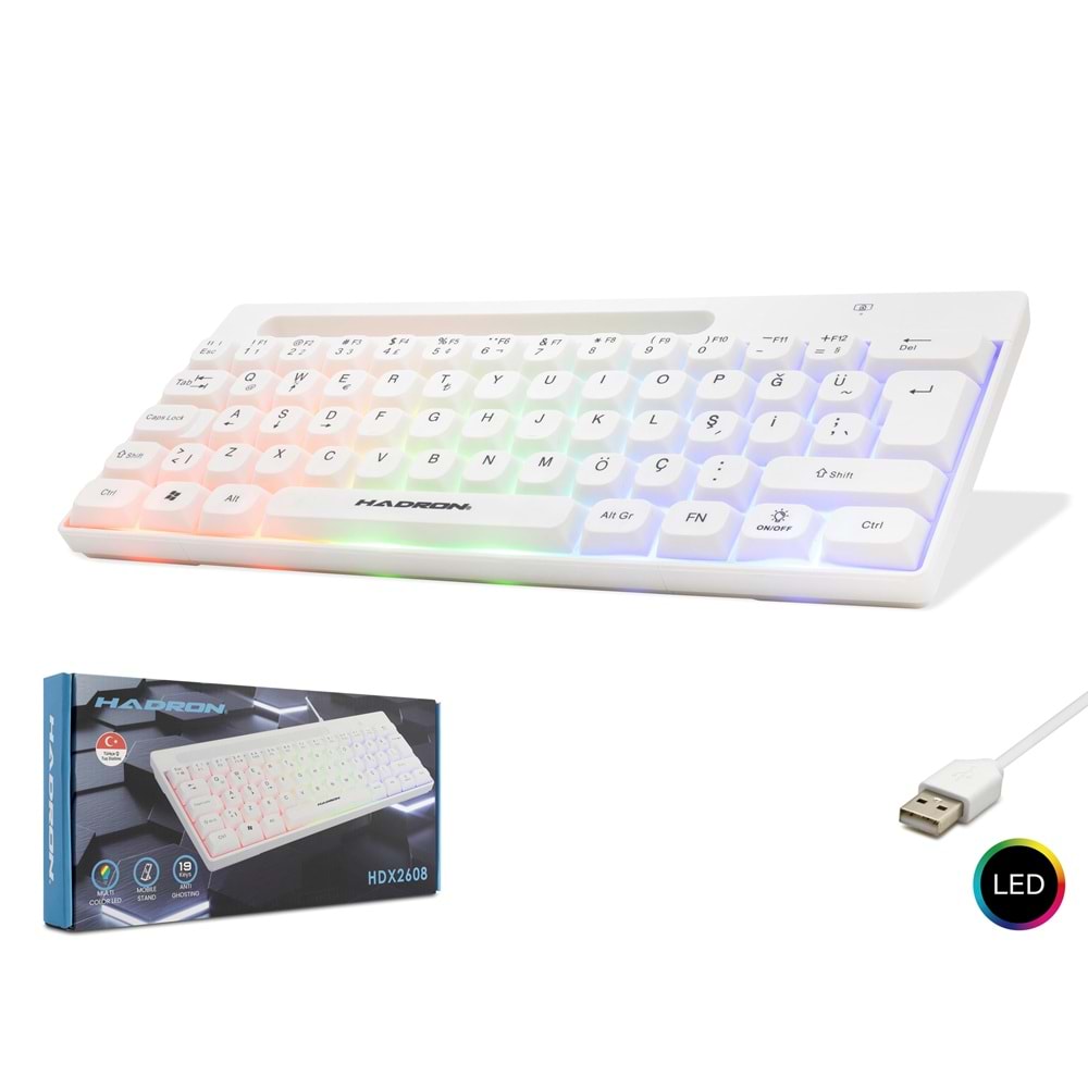 HADRON HDX2608 Gaming Mini Klavye Anti Ghosting LED 62 Tuş Beyaz