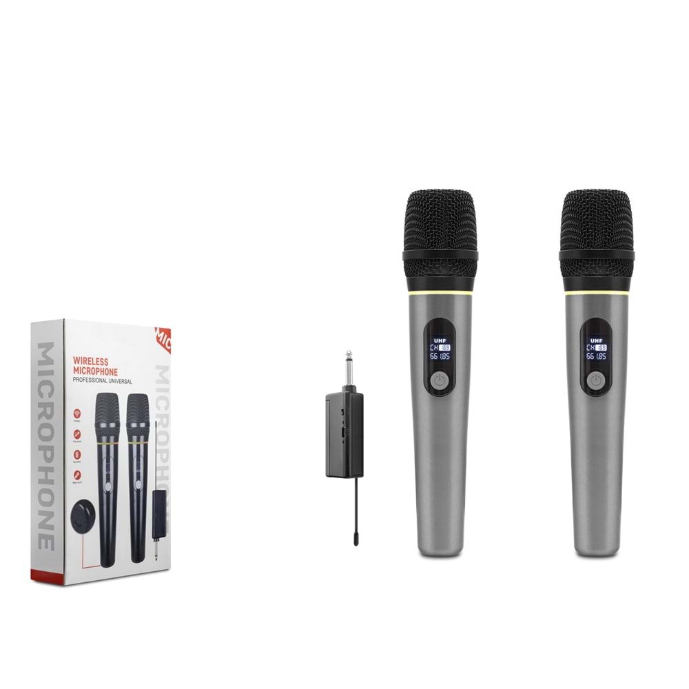 HADRON HDX2791G UHF Kablosuz 2 Mikrofonlu 6.35 mm Set Gri