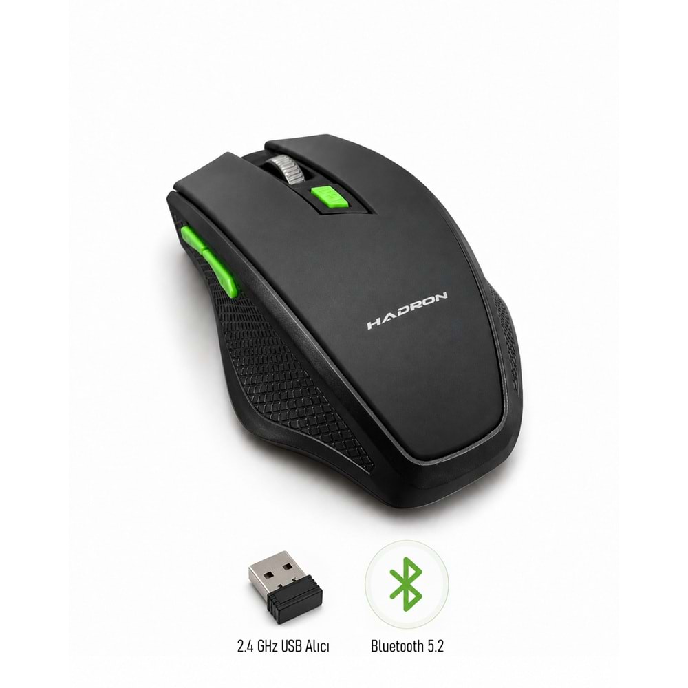 HADRON HDX3404 Dual Mode Kablosuz Mouse 2.4 GHz Bluetooth 5.2 1600 DPI Siyah