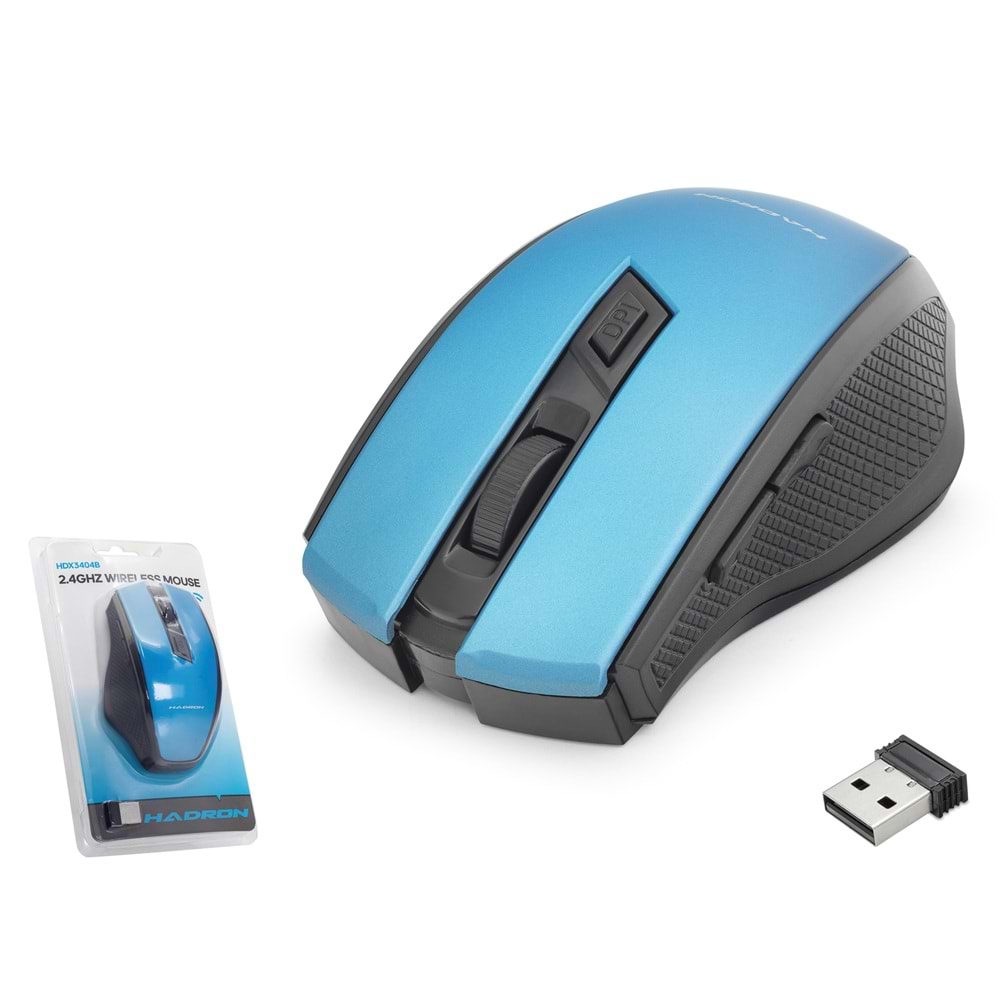 HADRON HDX3404B Dual Mode Kablosuz Mouse 2.4 GHz Bluetooth 5.2 1600 DPI Mavi Siyah