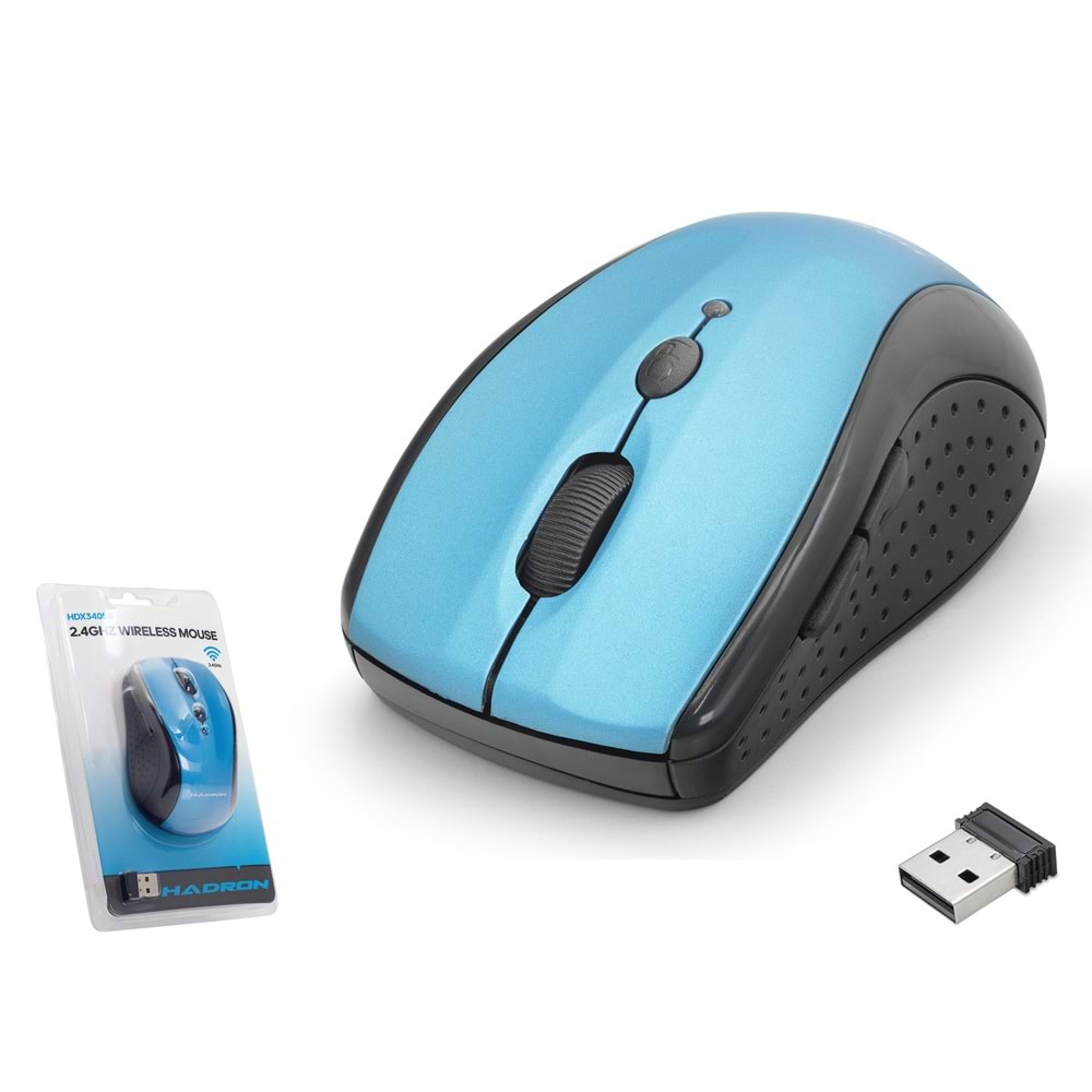 HADRON HDX3405B Dual Mode Kablosuz Mouse 2.4 GHz Bluetooth 5.2 1600 DPI Mavi Siyah